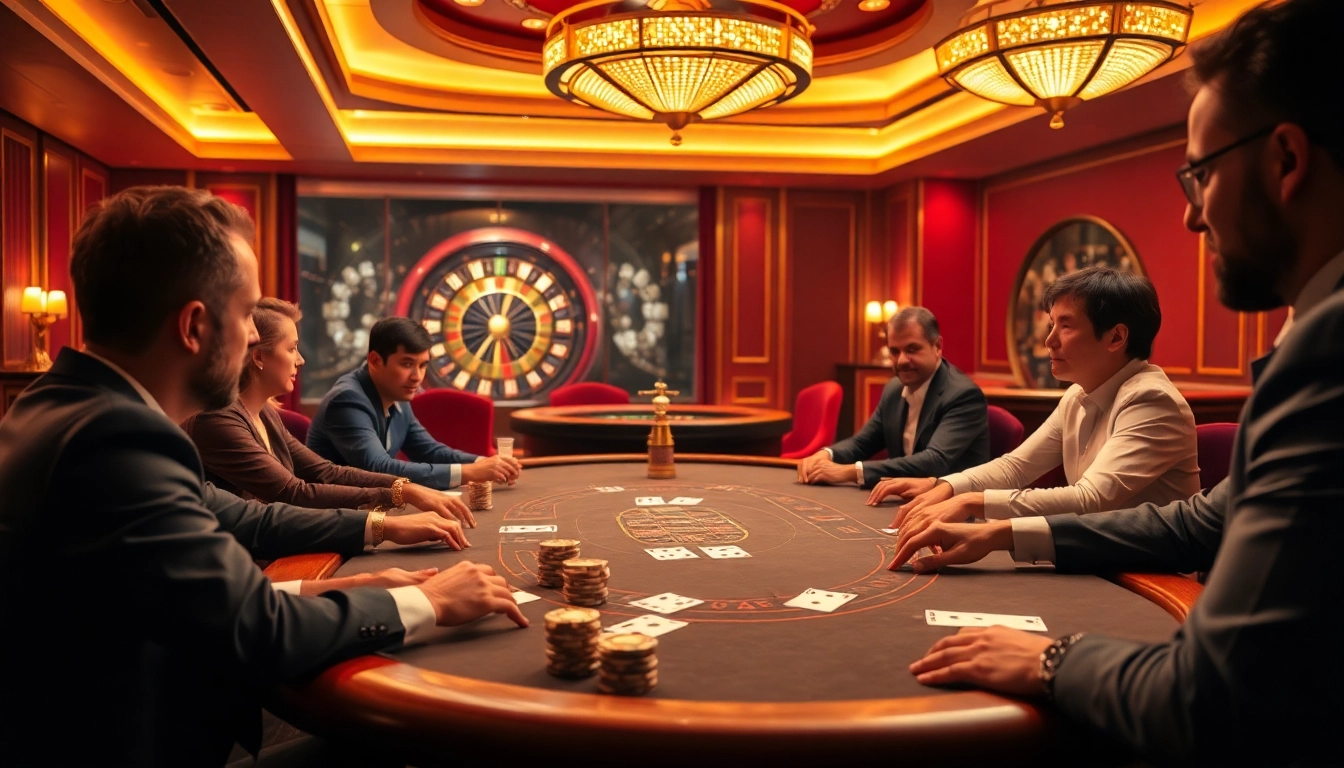 Experience excitement at lc88 com with high-stakes poker and joyful players at the casino table.